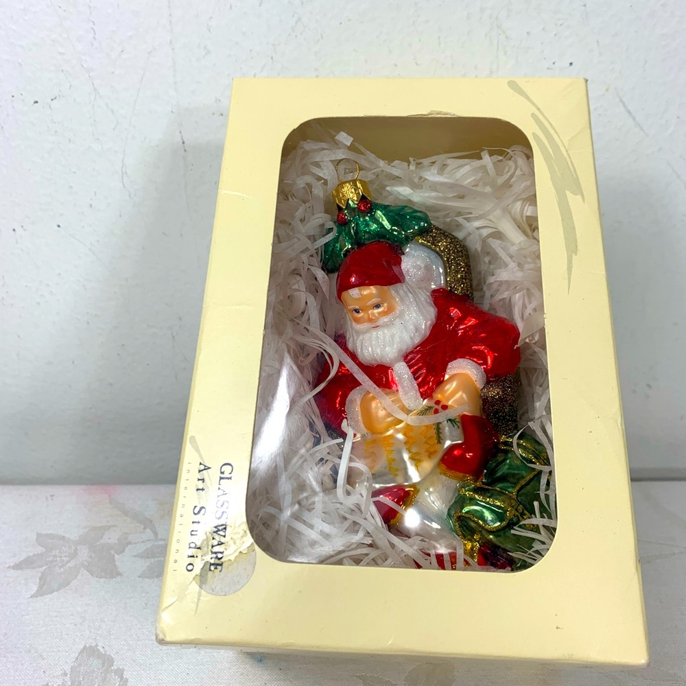 Polish Mercury Glass Santa with list handcrafted Ornament